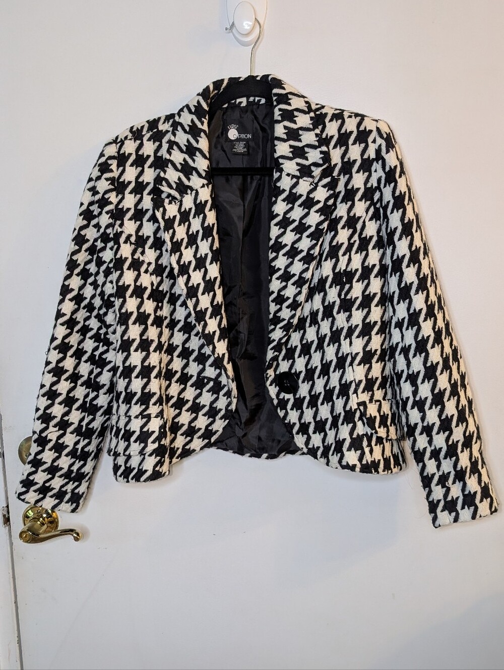 First Option Black & White Houndstooth Coat Vintage Size Large